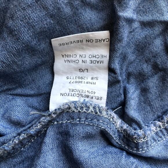 Simi Sue Blue Button Down Shirt Chambray 3/4 Sleeve Top Women's Size Large - Picture 8 of 8